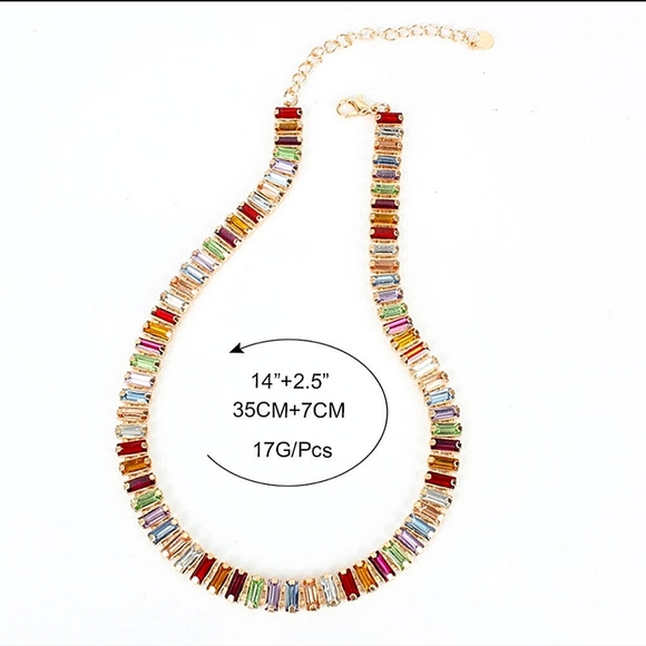 Gold Baguette Multicolor Diamond Rhinestone Choker - Picture 8 of 8